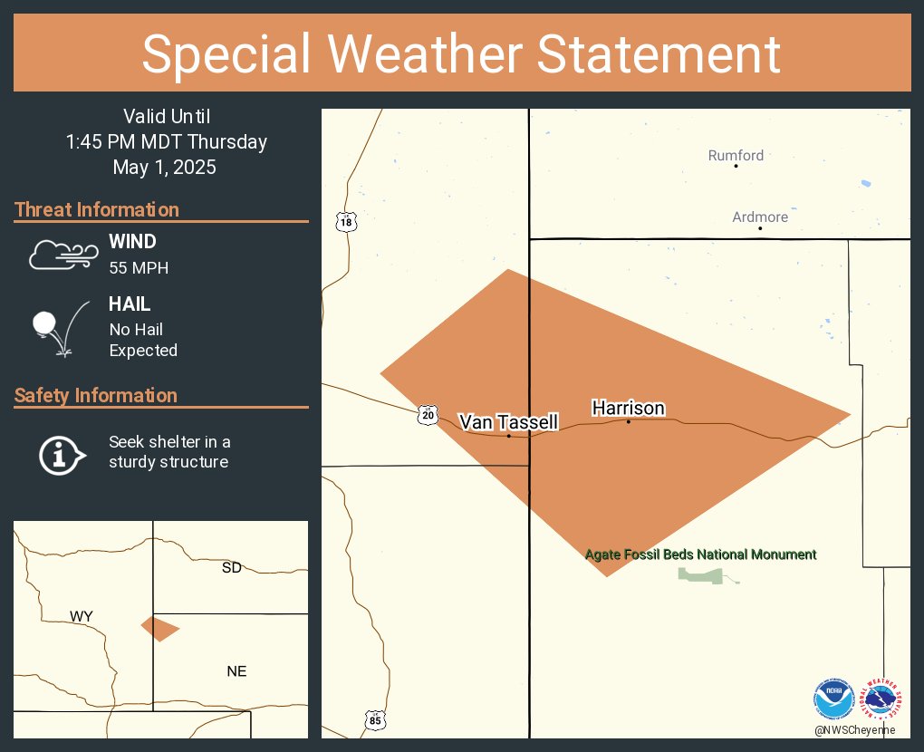 NWS Cheyenne (@nwscheyenne) on Twitter photo A special weather statement has been issued for Harrison NE and  Van Tassell WY until 1:45 PM MDT A special weather statement has been issued for Harrison NE and  Van Tassell WY until 1:45 PM MDT