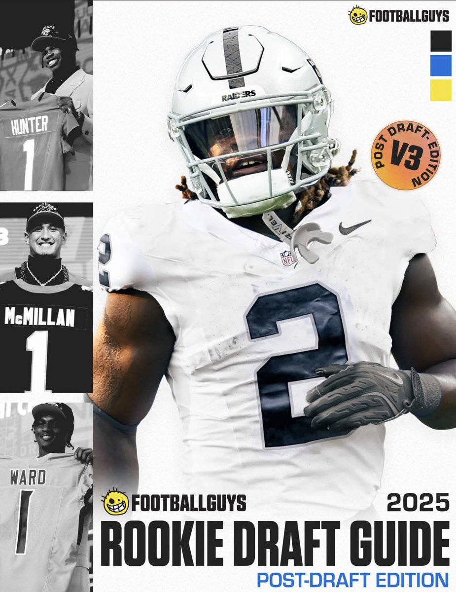 Version 3 of our 2025 Rookie Draft Guide is LIVE!

🔷 130 rookies
🔷 Scouting reports
🔷 Post-Draft Fantasy Impacts
🔷 Relative Athletic Score
🔷 Strengths and weaknesses
🔷 College stats
🔷 Projected depth charts
🔷 Combine testing
🔷 Draft capital
🔷 Player comps