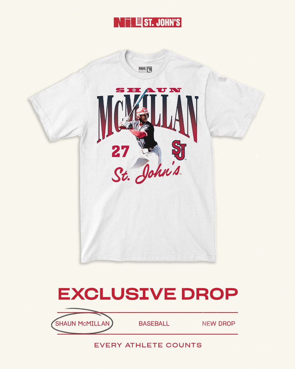 The official Shaun McMillan tee just dropped. Don’t miss out! 

🛒: nil.store/st-johns/sju-s…

#NILDrop #SJUBaseball #ShaunMcMillan #EveryAthleteCounts