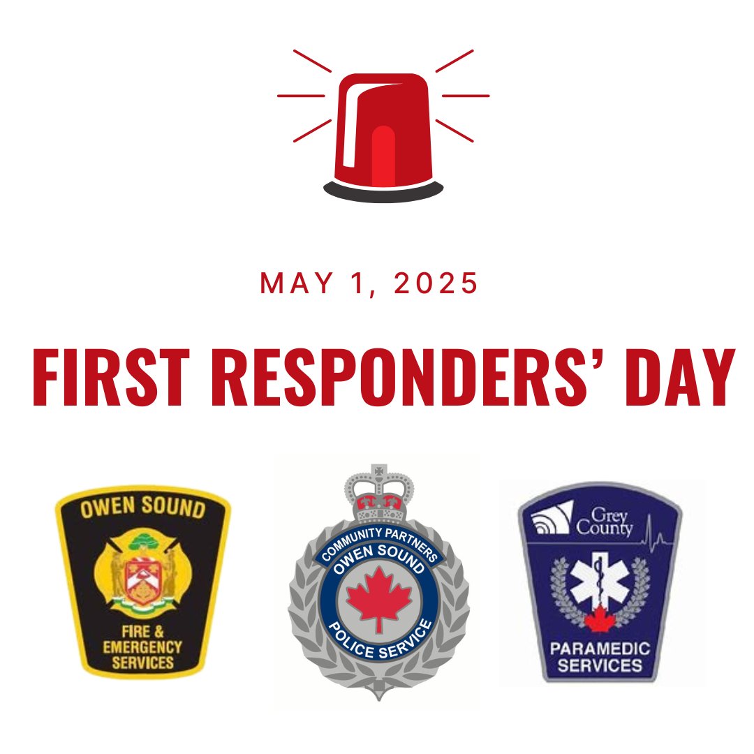 Today is #FirstRespondersDay, and we’re taking a moment to recognize the dedication of those who show up—no matter the hour, no matter the call.

Thank you to our partners at:
🔥 <a href="/OwenSoundFire/">Owen Sound Fire</a> 
🚑 <a href="/GreyParamedics/">Grey County Paramedic Services</a> 

We’re proud to stand beside you in serving our community.