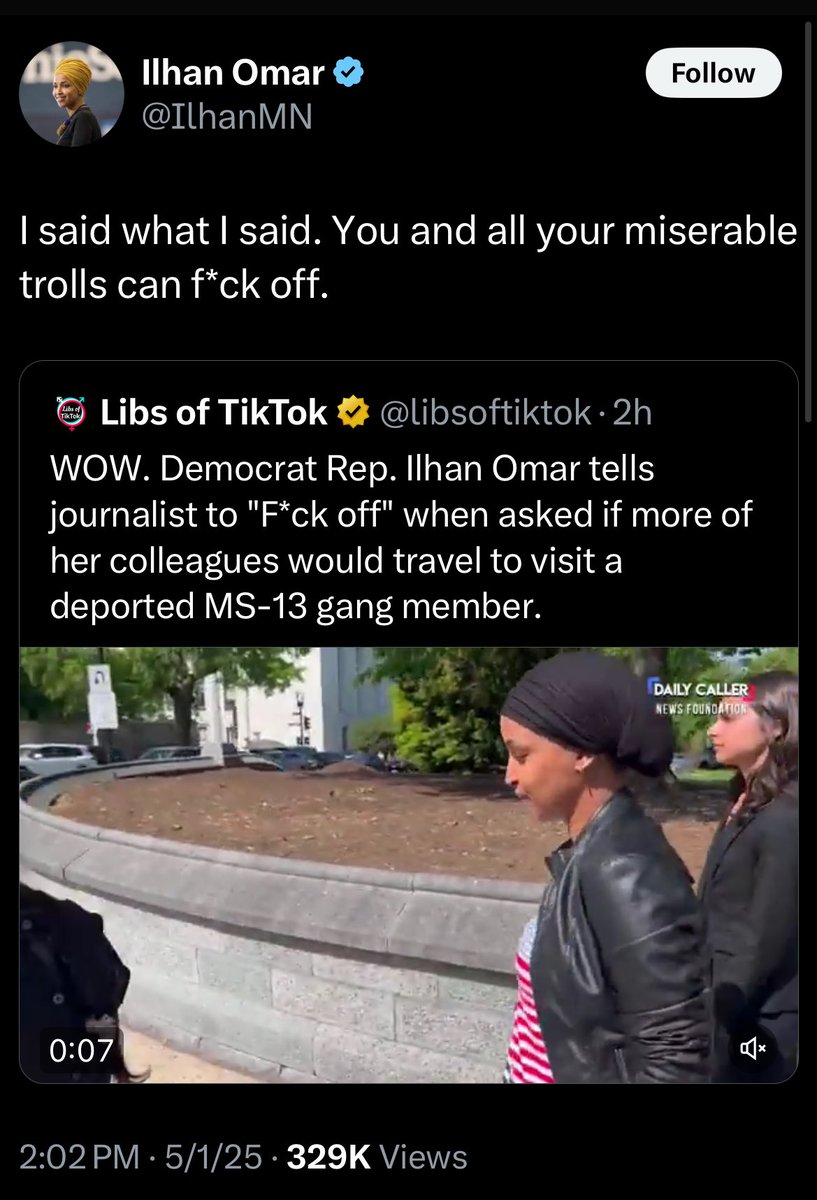 iAnonPatriot's tweet photo. BREAKING 🚨

Ilhan Omar just told Libs of TikTok to “FCK OFF”.. 

Thoughts? https://t.co/drHsJriUpa