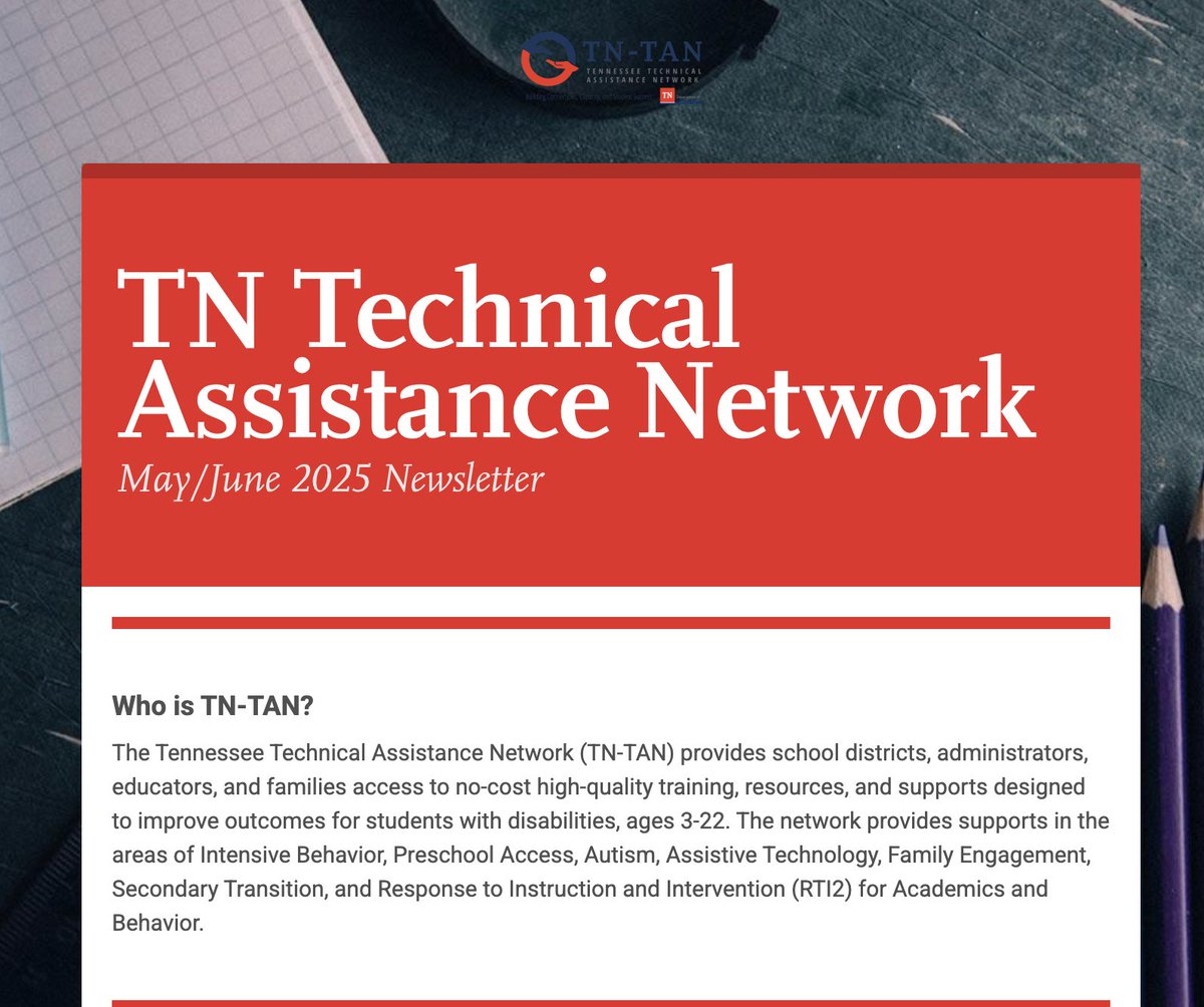 Tennessee_TAN's tweet image. Check out our most recent newsletter, featuring May and June network events, a partner spotlight on @TheArcTennessee, Athens City School's partnership with TRIAD Autism, and a resource from AnLar.
Read now: secure.smore.com/n/rtf9s
#TNTAN @TNedu