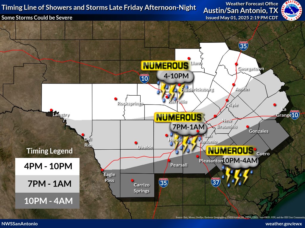 Here is a look at the timing window of showers and storms late Friday afternoon and night. Most locations should see showers and storms. Some storms could become severe and produce heavy rainfall.