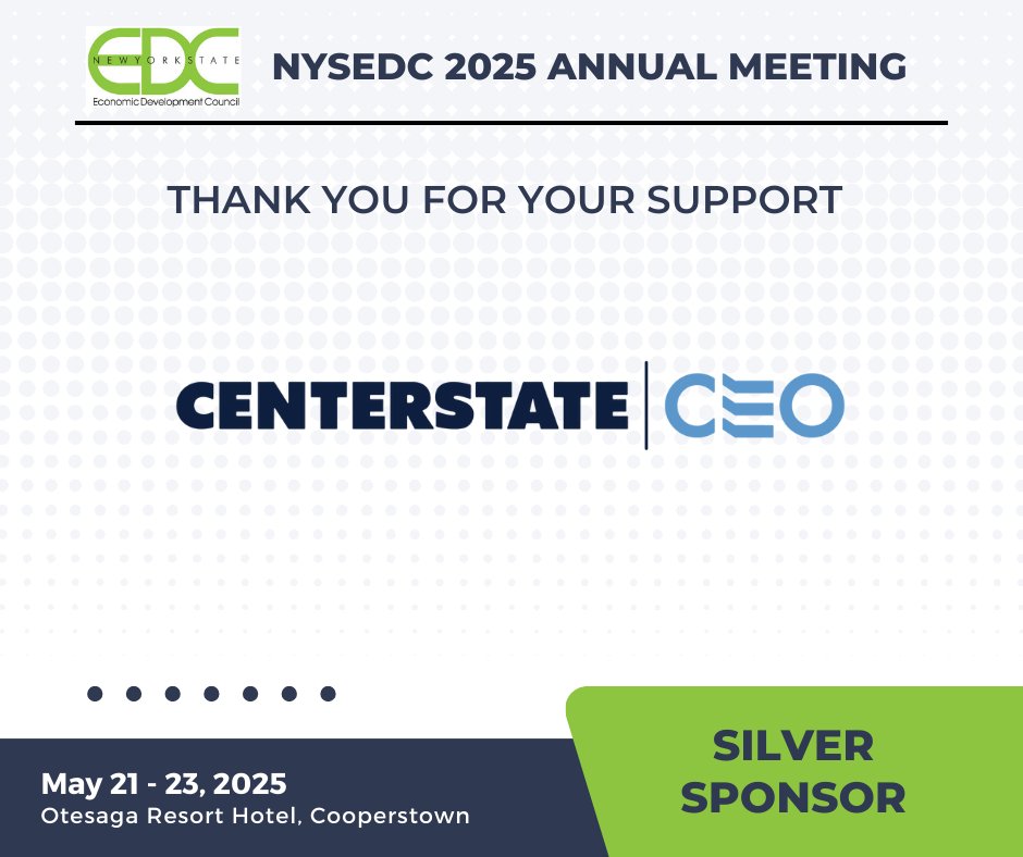We are grateful to <a href="/CenterStateCEO/">CenterState CEO</a> for sponsoring the 2025 NYSEDC Annual Meeting! The event is May 21 - 23 at the <a href="/OtesagaHotel/">Otesaga Resort Hotel</a> in Cooperstown. nysedc.org/2025_nysedc_an…