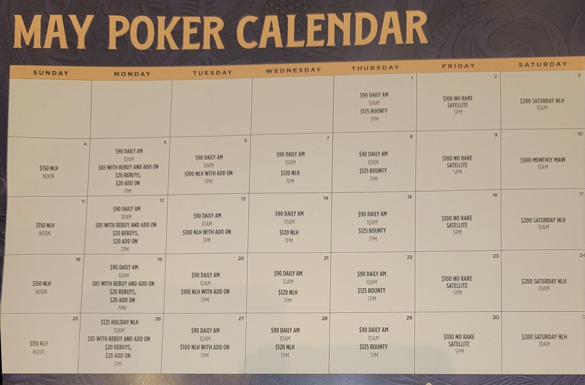 2/3/6 NLH played Tuesdays and Thursday starting at 10am. 10/20 limit Omaha 8 with a half kill Fridays at 8am. Call to get on the list 712-396-3805