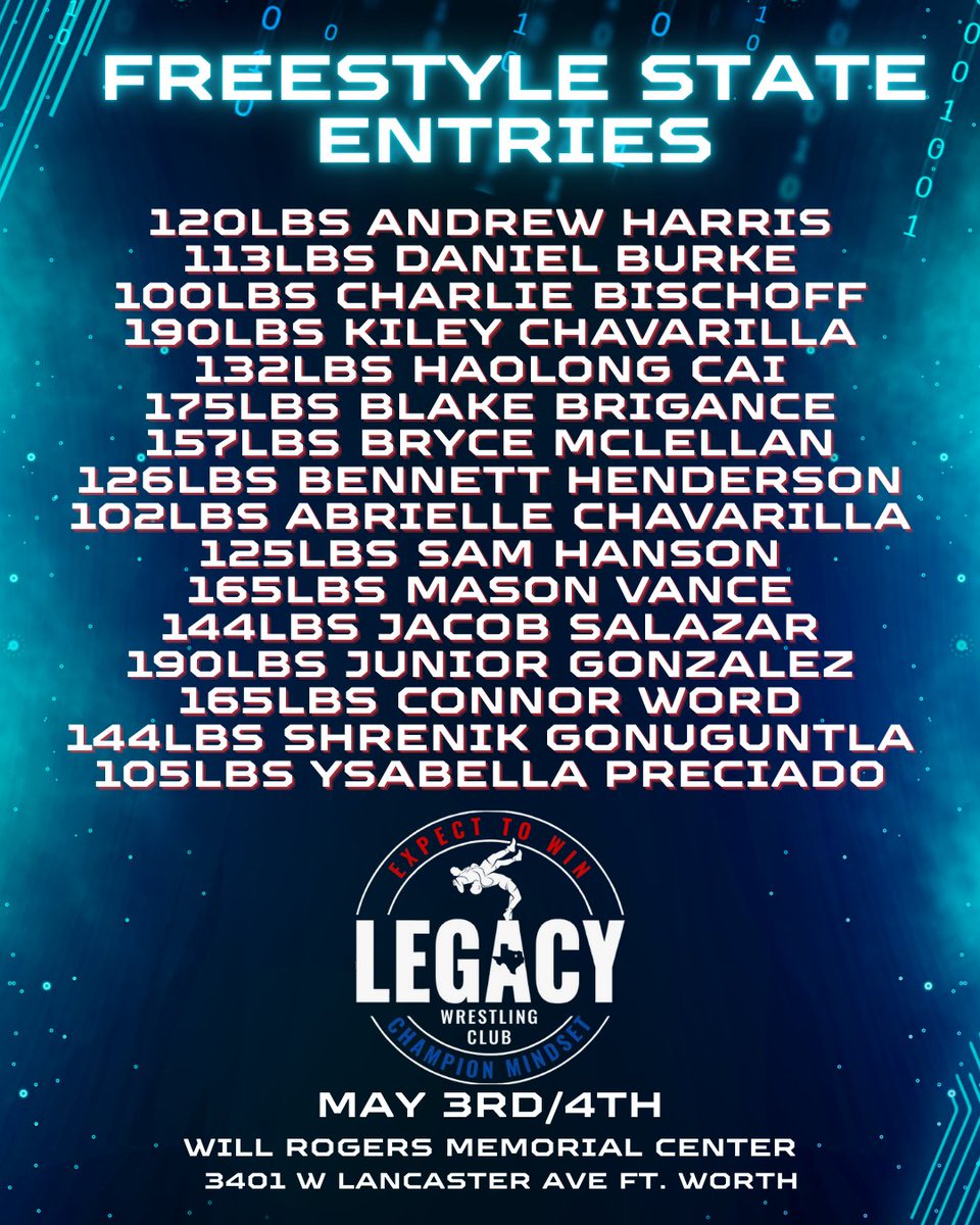 LegacyWClub's tweet image. Our freestyle state roster is set Good luck to everyone competing this weekend