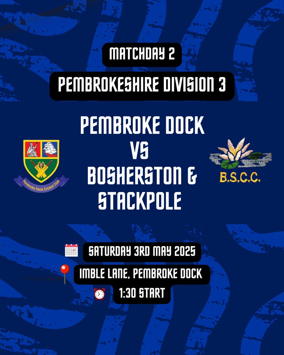 StackpoleCC's tweet image. 🚨 Matchday 2🚨 

With week 1 in the books, we now turn our attention to Saturday, where we make the short trip to face @pembrokedockcc 

Forecast is looking ideal for cricket, so come on down and support the boys! ☀️🏏 

Team news to follow…