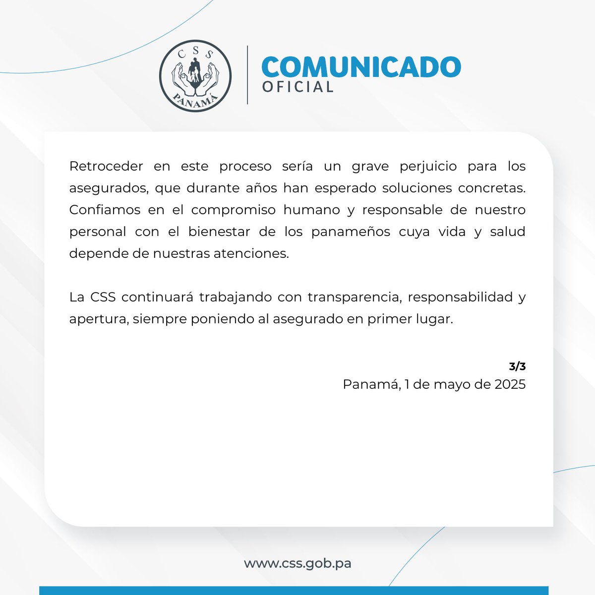 #ComunicadosCSS | Informamos a la ciudadanía que, pese al llamado a paro laboral anunciado por directivos de una asociación, nuestras instalaciones permanecerán abiertas y activas en todo el país. 

Esto como parte de nuestro compromiso inquebrantable de colocar al paciente en el