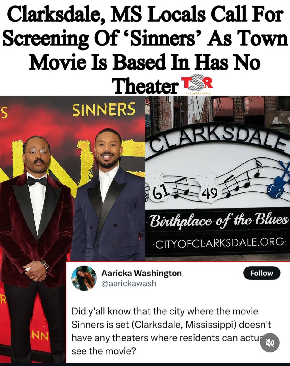 The fact that I never saw any clips from the sinners movie and if I did, strolled right past only to find out it’s set in my hometown today lol I really be connected and disconnected at the same time frfr
