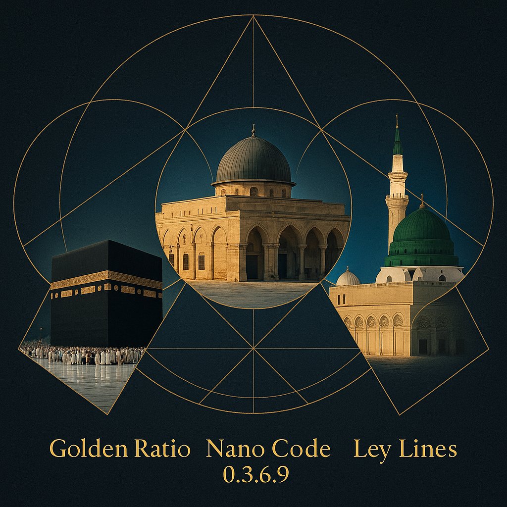رؤية تستحق التعمّق العلمي الربط بين  المقدسات الثلاثة"المسجد الحرام،  والنبوي، والأقصى"وموقعها بوحي من الله، يكشف نمطًا هندسيًا عظيمًا.
 تحمل شيفرة النانو 0.3.6.9، النسبة الذهبية، وخطوط Ley مفاتيح لفهم البنية الكونية..

#علم_وتقنية_النانو
#شيفرة_النانو0369
#هاشم_الحبشي