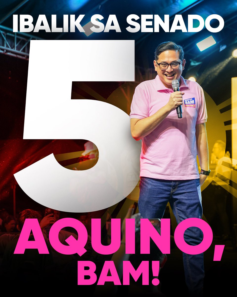 bamaquino's tweet image. TANDAAN SA BALOTA: #5 AQUINO, BAM! 

Sama-sama nating ipapanalo ang Libreng Kolehiyo, Siguradong Trabaho sa Senado! Laban tayo sa natitirang sampung araw!

#5AquinoBam 
#BamAquinoSaSenado 🇵🇭