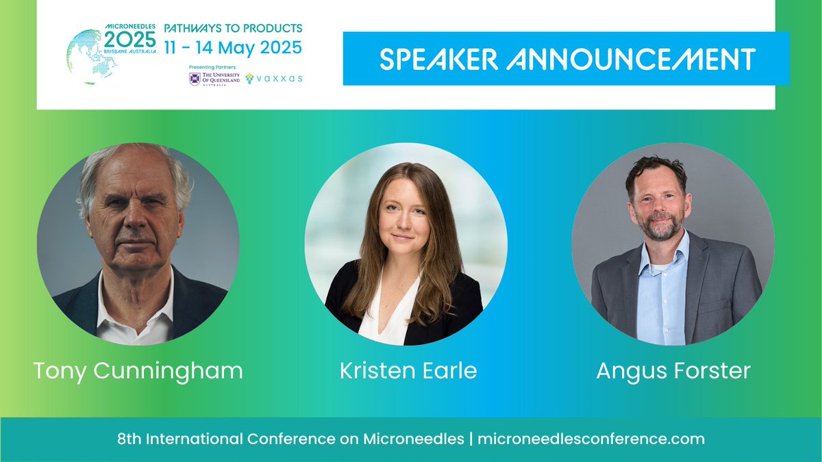 Meet global leaders in vaccine innovation at #Microneedles2025!

🦠 Prof Tony Cunningham (Westmead Inst.) 
 💡 Kristen Earle (Gates Foundation)
🔬 Dr Angus Forster (Vaxxas)

See all the speakers and register now to join us in Brisbane, 11-14 May 2025. microneedlesconference.com/speakers/
