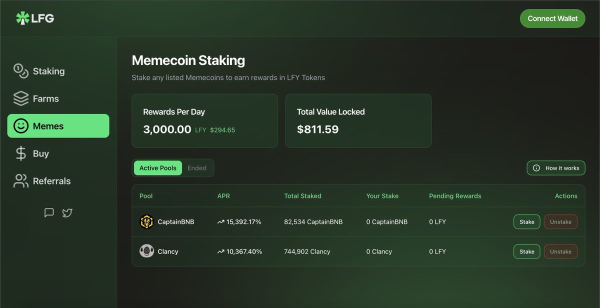Let's F*cking Grow (*️⃣,*️⃣) (@lfgdoteco) on Twitter photo The time has come. Meme coin staking is LIVE! The first token we've listed is <a href="/CaptainBNB_bsc/">CaptainBNB</a>!
Come earn fat APR's on your #captainbnb while you hold till valhalla!
lfg.eco/memes The time has come. Meme coin staking is LIVE! The first token we've listed is <a href="/CaptainBNB_bsc/">CaptainBNB</a>!
Come earn fat APR's on your #captainbnb while you hold till valhalla!
lfg.eco/memes