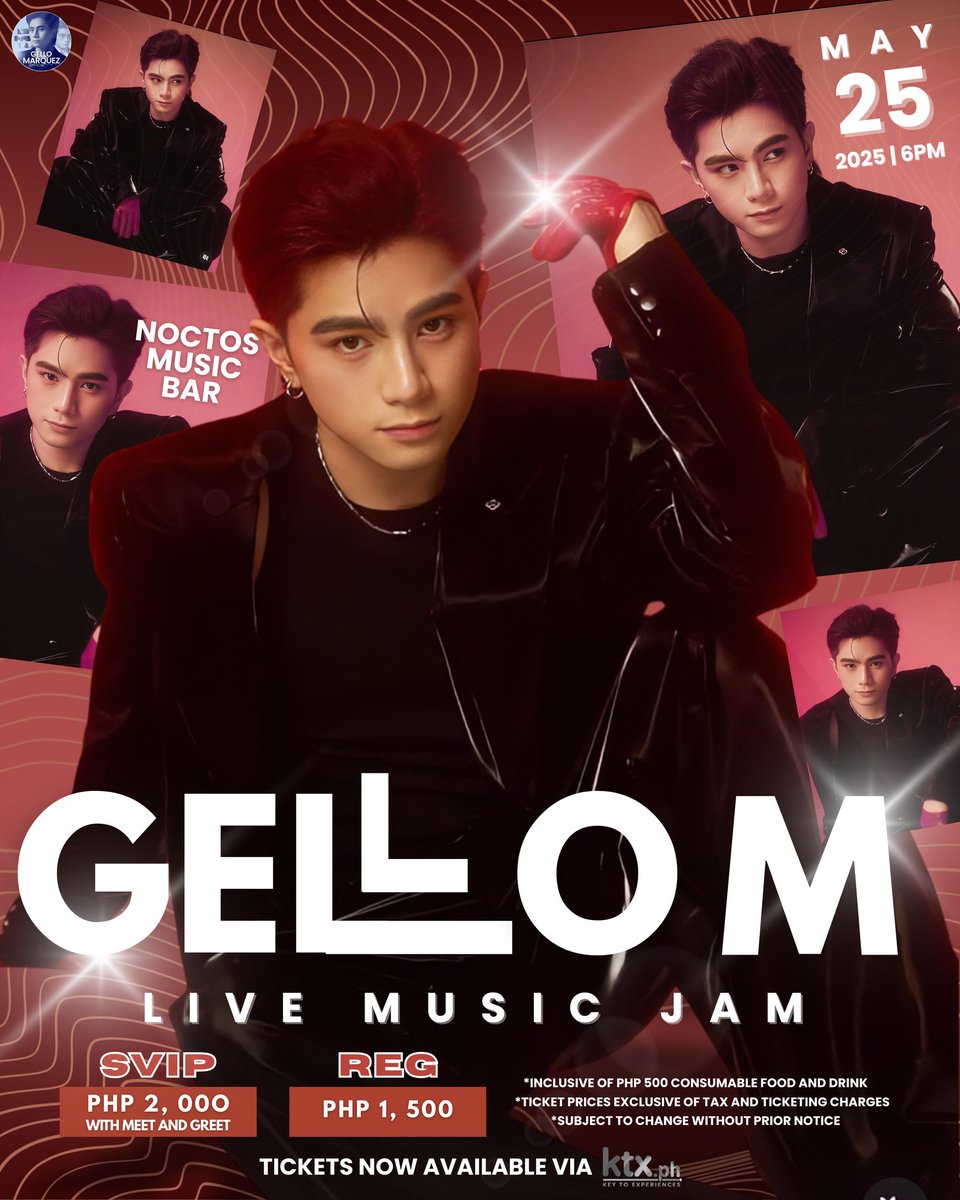 GELLO MARQUEZ OFFICIALβ¨οΈ (@gellomarquezofc) on Twitter photo Gello Marquez is ready to set fire to his first solo live concert on May 25, 2025, at Noctos Music Bar, Quezon City. He is ready to take the stage and share his music live with fans. Get your tickets now on KTX. β¨οΈπ
#GelloMarquez | #GELLOLiveMusicJam | <a href="/imgellomarquez/">πππππ πππππππ πΉ</a> Gello Marquez is ready to set fire to his first solo live concert on May 25, 2025, at Noctos Music Bar, Quezon City. He is ready to take the stage and share his music live with fans. Get your tickets now on KTX. β¨οΈπ
#GelloMarquez | #GELLOLiveMusicJam | <a href="/imgellomarquez/">πππππ πππππππ πΉ</a>