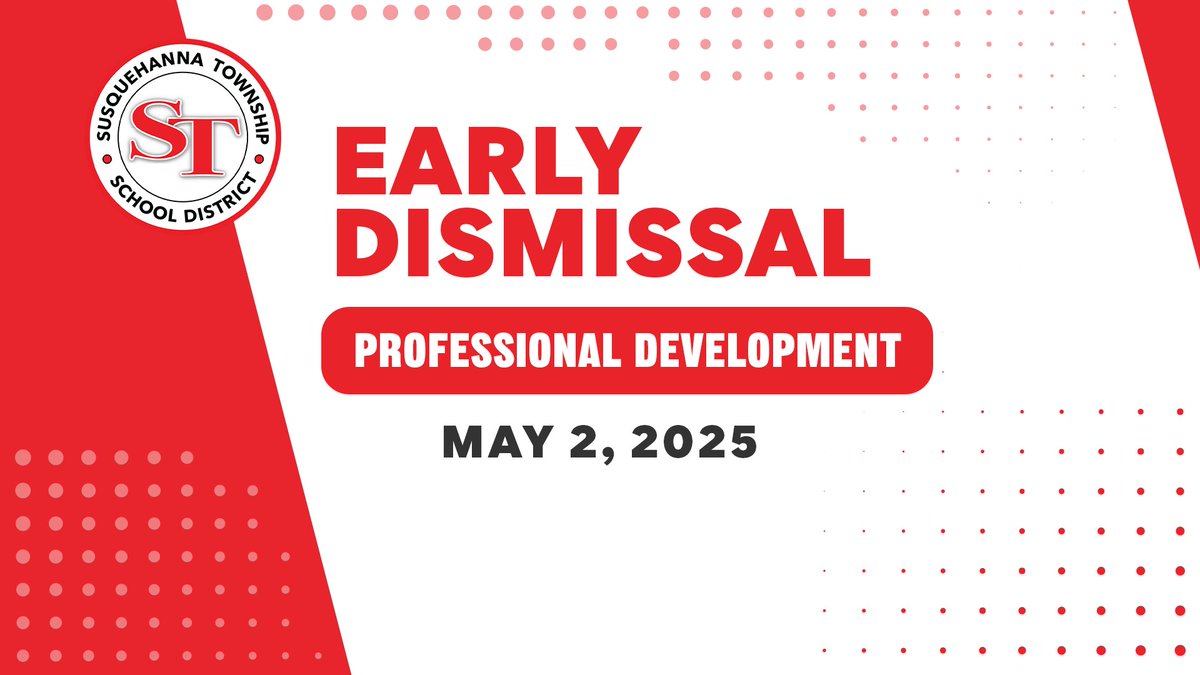 🚨 Reminder: All STSD schools will have an early dismissal, tomorrow, May 2nd, for staff professional development.