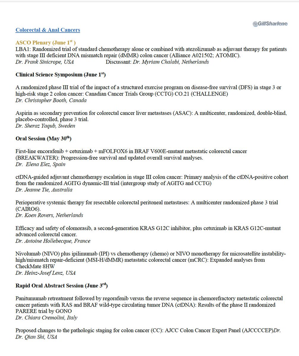 Sharlene Gill, MD, MPH, MBA, FASCO (@gillsharlene) on Twitter photo #ASCO25 <a href="/ASCO/">ASCO</a>
4 weeks away and looks like it is going to be a practice-changing #ASCO25 for #GIcancers👍
👇my top picks for key abstracts to watch for🌟
➡️Two GI plenary sessions🏅
MATTERHORN #STCsm <a href="/YJanjigianMD/">Yelena Y. Janjigian MD</a>
ATOMIC #dMMR #CRCsm <a href="/FASinicropeMD/">Frank Sinicrope, MD</a>
➡️Clinical Science Symposium #ASCO25 <a href="/ASCO/">ASCO</a>
4 weeks away and looks like it is going to be a practice-changing #ASCO25 for #GIcancers👍
👇my top picks for key abstracts to watch for🌟
➡️Two GI plenary sessions🏅
MATTERHORN #STCsm <a href="/YJanjigianMD/">Yelena Y. Janjigian MD</a>
ATOMIC #dMMR #CRCsm <a href="/FASinicropeMD/">Frank Sinicrope, MD</a>
➡️Clinical Science Symposium