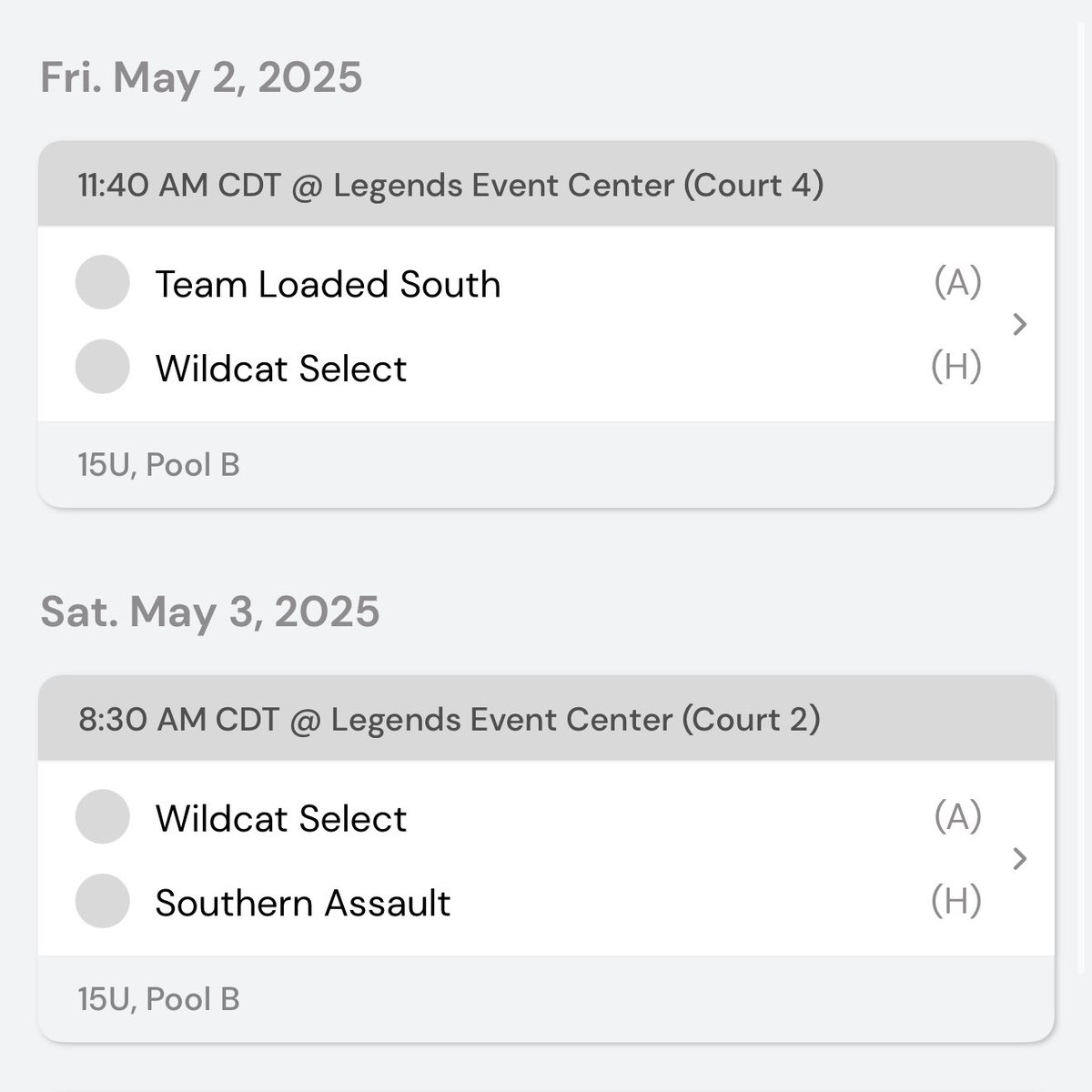 CJ_Williams2028's tweet image. My schedule for session 1 of the 3SSB Circuit in Bryan Texas this weekend #WildcatFam