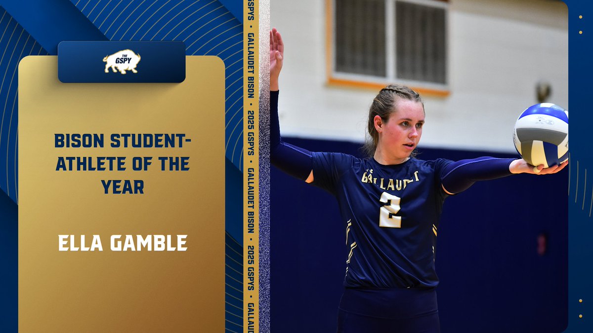 Gallaudet Bison (@gallaudetbison) on Twitter photo 2025 GSPYS: Bison Student-Athlete of the Year
Ella Gamble (Women’s Volleyball)
#GUBison | #GSPYs 2025 GSPYS: Bison Student-Athlete of the Year
Ella Gamble (Women’s Volleyball)
#GUBison | #GSPYs