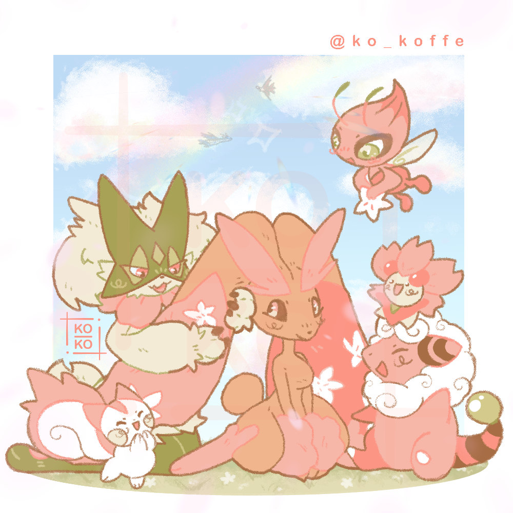 Ko_koffe's tweet photo. Floral hairstyle~ 🌸💮🌈🐇
#lopunny #bunnygirl #Meowscarada #pixie #Fairy #cherryblossoms #cherrim #flaffy #pachirisu #pokemonfanart #Pokemon #Flowers #rainbow #latios #latias https://t.co/WDO6edhGa1