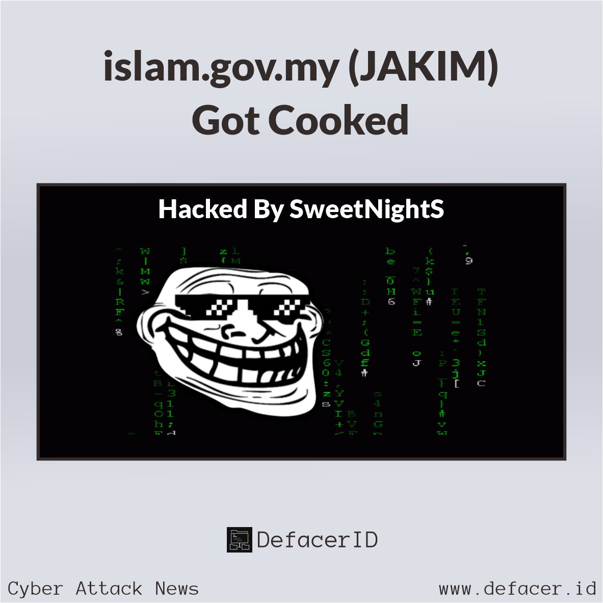 JAKIM’s myhadith.islam.gov.my Subdomain Just Got Cooked

Link: news.defacer.id/islam-gov-my-j…
Telegram: t.me/CyberAttackArc…