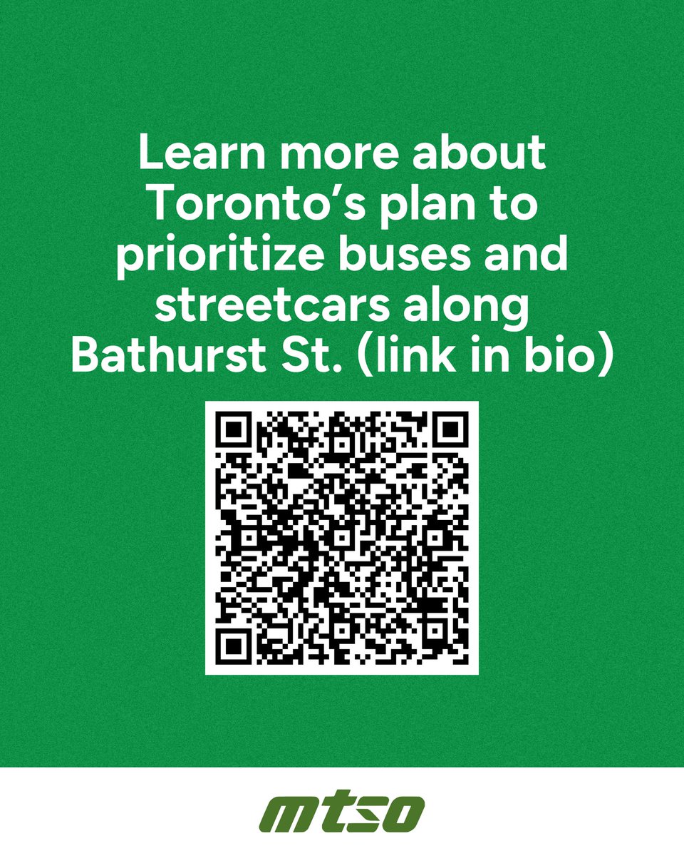 Toronto is planning 7.5 km of priority transit lanes on Bathurst Street in order to reduce delays and improve reliability for transit riders.

Complete the online feedback survey by May 26 or attend one of the public consultation events with the link in our bio!