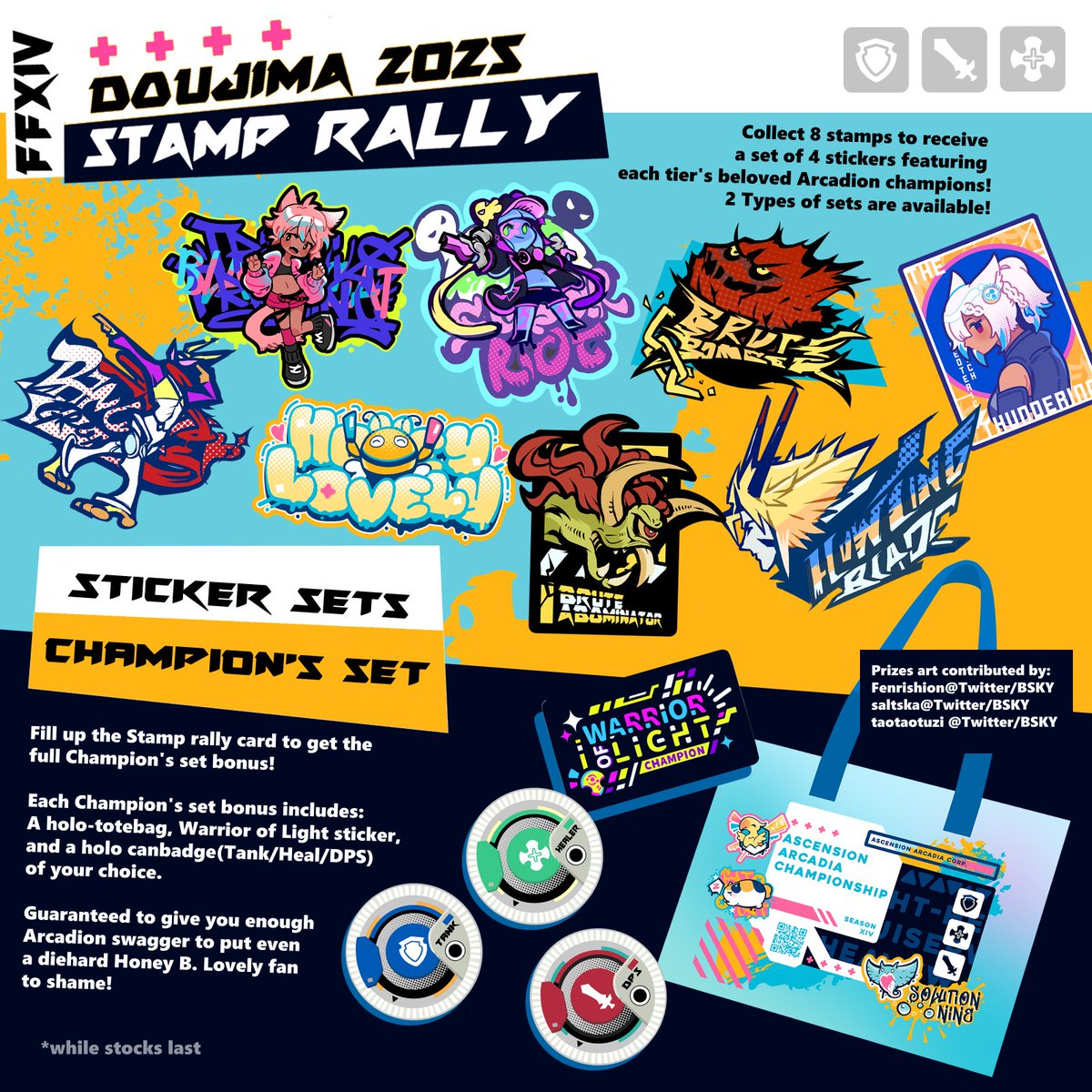 saltska's tweet image. Announcinggg the 
‼️Ascension Arcadia Challenge‼️
FFXIV Stamp Rally at #doujima2025 #doujimasg

Featuring 21 participating Warrior of Light challenger booths bringing you wares from all corners of Eorzea!
[RTs are appreciated♥️]