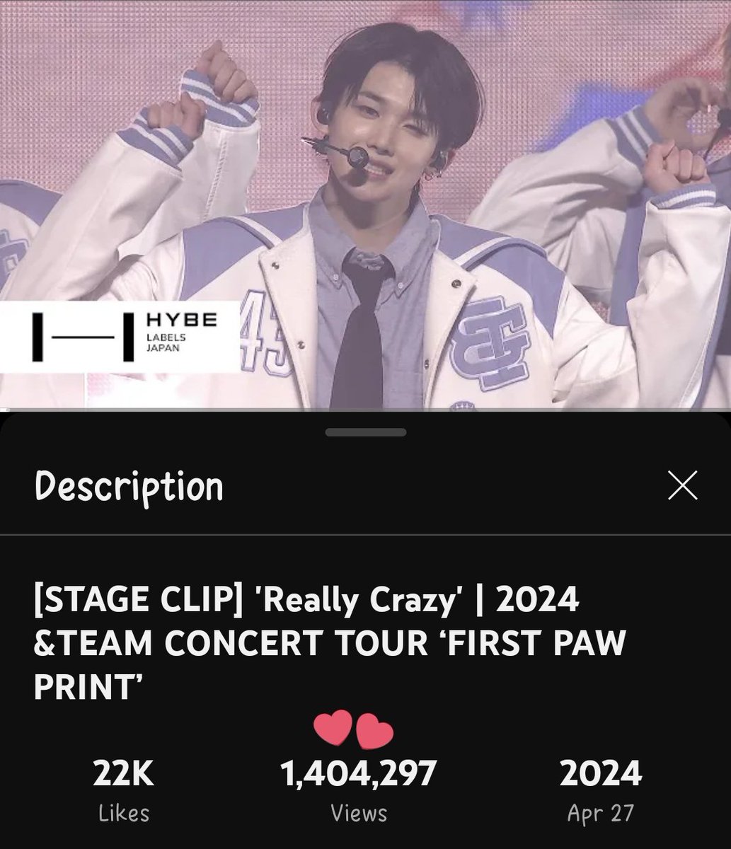 andteam_charts_'s tweet image. [INFO 05/02/25] &amp;lt;09:47AM JST&amp;gt;

[STAGE CLIP] 'Really Crazy' | 2024 &amp;amp;TEAM CONCERT TOUR ‘FIRST PAW PRINT’ has surpassed 1.4M views on YouTube. 

🔗: youtu.be/sbLLFEcGExg

#チンチャおかしい #andTEAM #FirstHowling_NOW