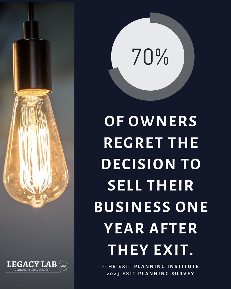 waadvisors's tweet image. Are you leading your own exit—or letting it lead you?

Exiting your business is one of the biggest decisions you’ll make. The question is: Will you walk away with confidence or regrets?

Start shaping your legacy today.

waadvisors.com/legacylab

#LegacyLab #ExitPlanning