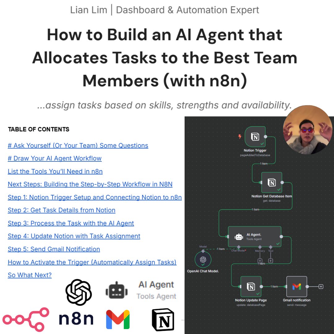 dashboardlim's tweet image. I&apos;ve created a guide on how to build an AI Agent that allocates tasks (with n8n)

This will ensure tasks are assigned &amp;amp; notified to the best-fit team member every time

👉 RT + Like &amp;amp; Comment &quot;tasks&quot; and I’ll dm it to you FREE

No opt-in, no BS

(must follow, 24 HRS only)