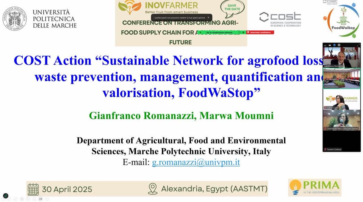 Presentation of FoodWaStop COST Action at the final meeting of #PRIMA #INOVFARMER