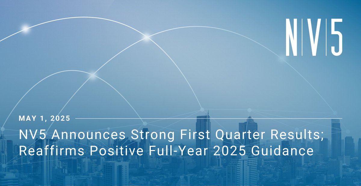 NV5 today reported financial results for the first quarter ended March 29, 2025. Learn more: ir.nv5.com/news-events/ne…