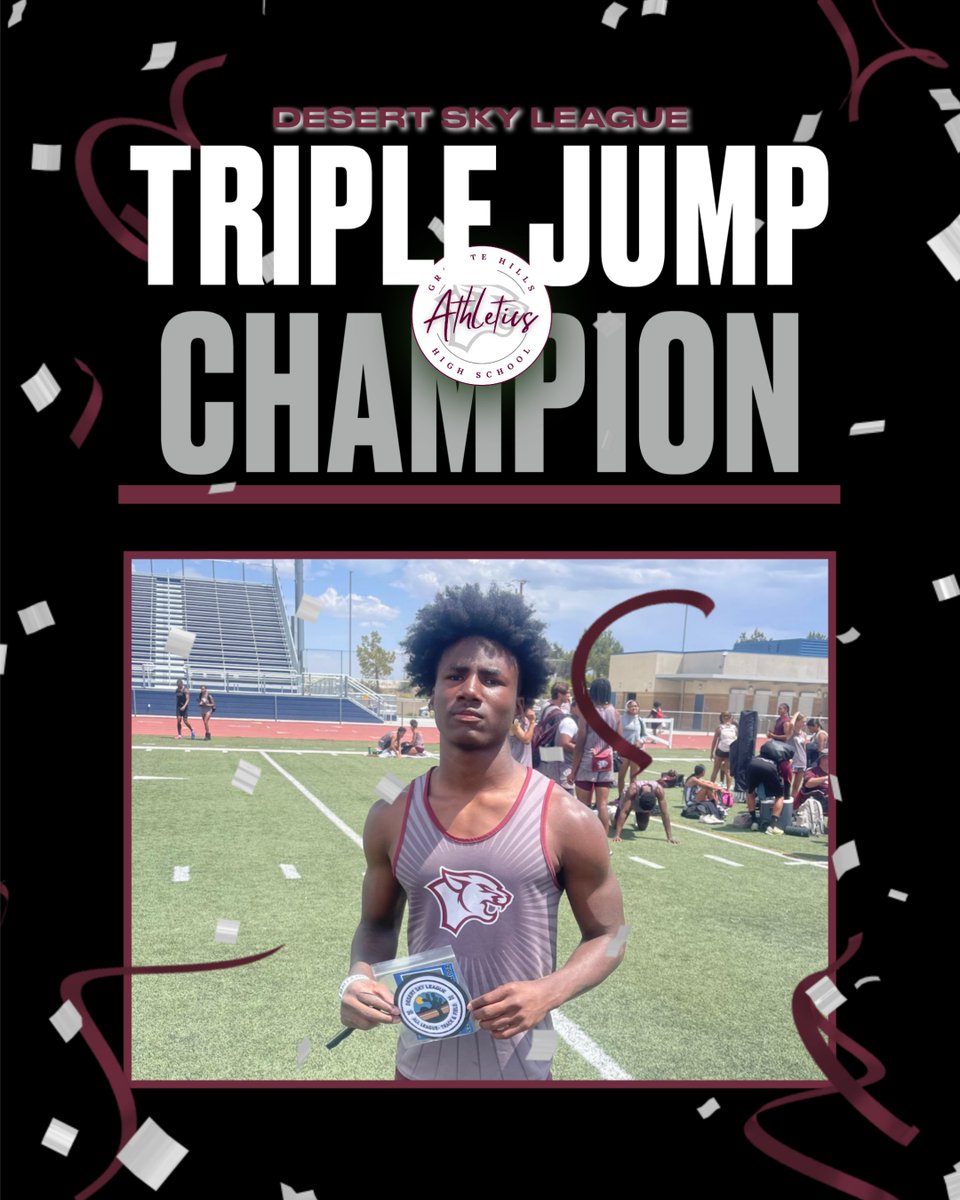 🏆 DESERT SKY LEAGUE CHAMPION 🏆

All the hard work, sweat, and grind led to this moment — Desert Sky League Triple Jump Champion at 41 ft. 9in! #WeAreGranite #MaroonAndGray
#TripleJumpChampion #DesertSkyLeague #TrackAndField #GoldMedal #StayHungry #JumpForGreatness #AthleteLife