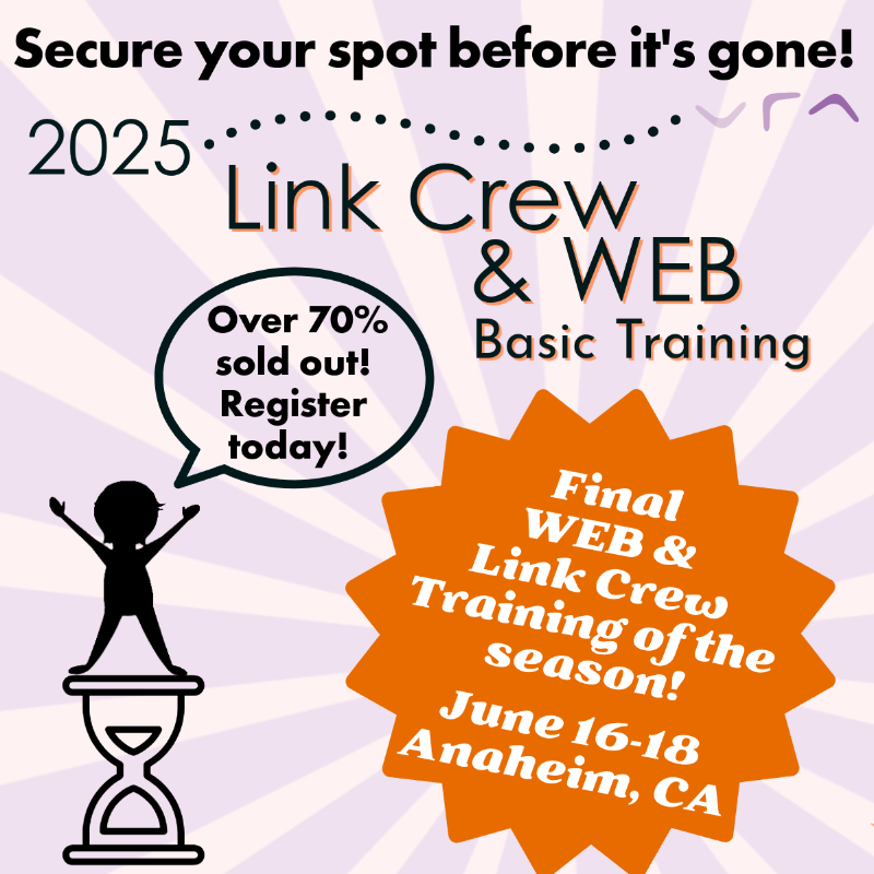 The final WEB &amp; Link Crew training of the season is at 70% capacity! Don't miss this opportunity to add to your team before the '25-'26 school year begins! Details on our website -----&gt; boomerangproject.com/register