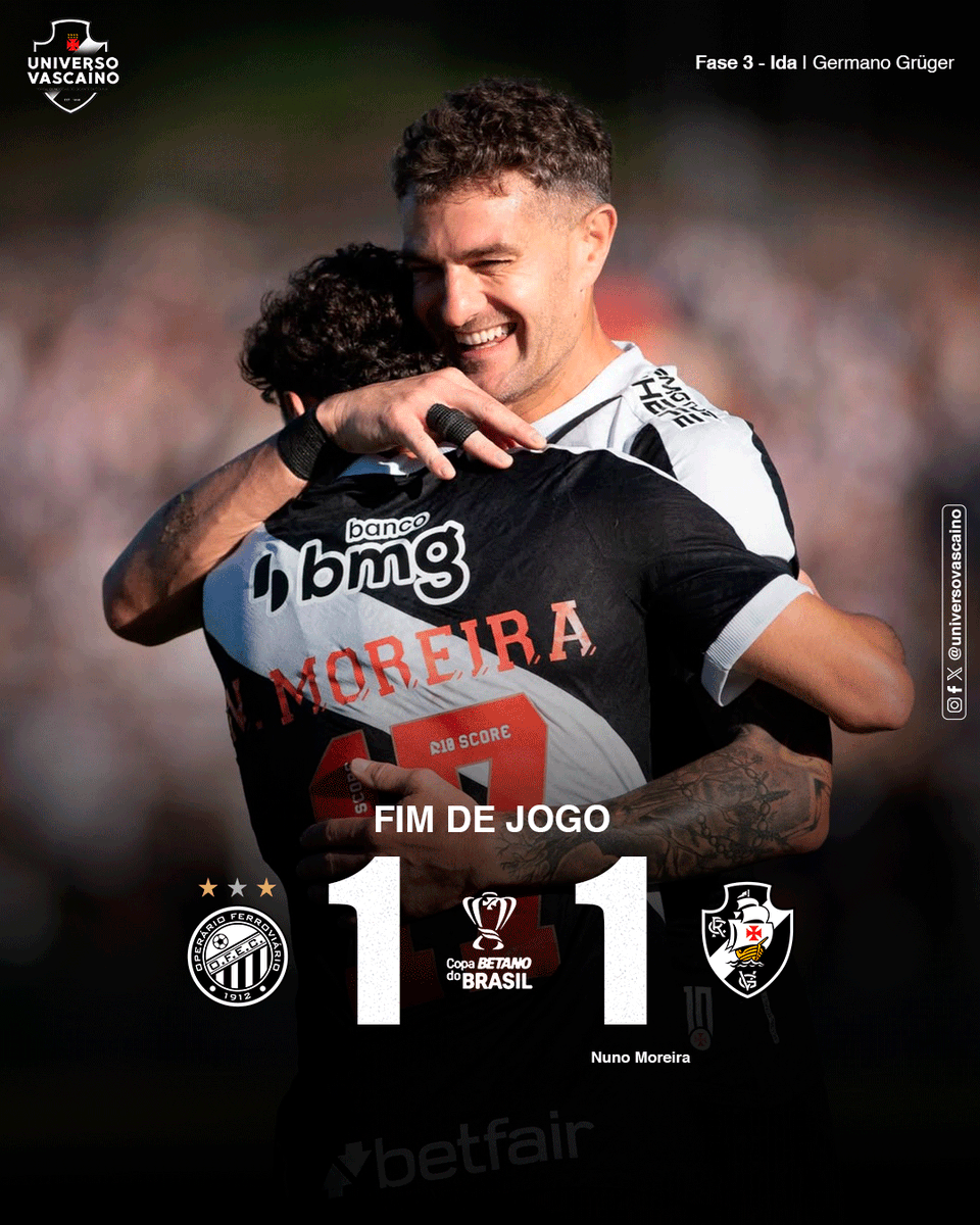 UnivesoVASCAINO's tweet photo. Fim de jogo em Ponta Grossa! Com gol de Nuno Moreira, Vasco empata em 1 a 1 com o Operário-PR, pelo jogo de ida da 3ª fase da Copa do Brasil. #OPExVAS
📷: Eduardo Somer/Pera Photo Press https://t.co/CqSCiWubAZ