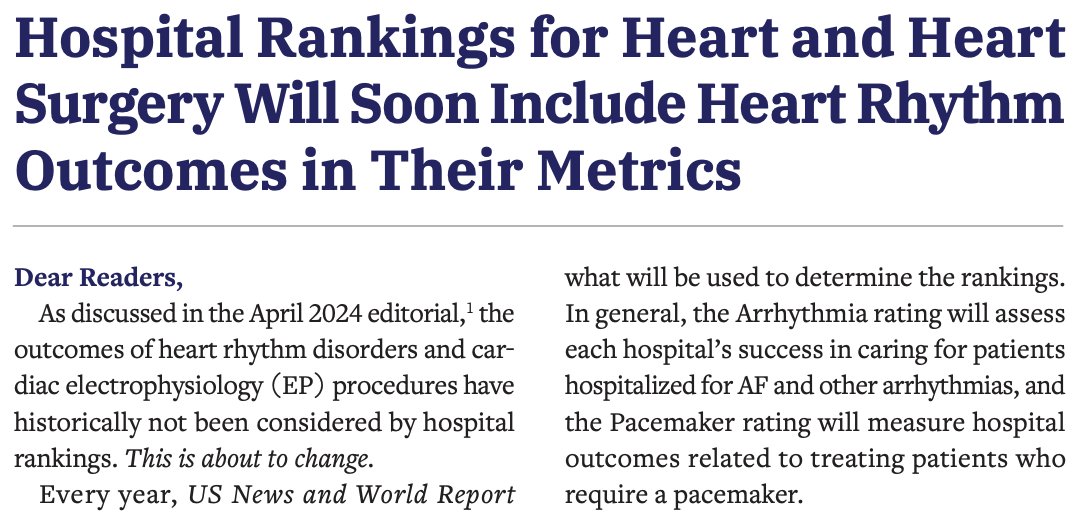EP Lab Digest (@eplabdigest) on Twitter photo Big news for #EPeeps! Starting this year, @USNews will now include “Arrhythmia” & “Pacemaker” in its Best Hospitals rankings—finally recognizing EP outcomes.
More from <a href="/DrBradleyKnight/">Bradley Knight</a> ➡️ hubs.ly/Q03kLKBt0 Big news for #EPeeps! Starting this year, @USNews will now include “Arrhythmia” & “Pacemaker” in its Best Hospitals rankings—finally recognizing EP outcomes.
More from <a href="/DrBradleyKnight/">Bradley Knight</a> ➡️ hubs.ly/Q03kLKBt0