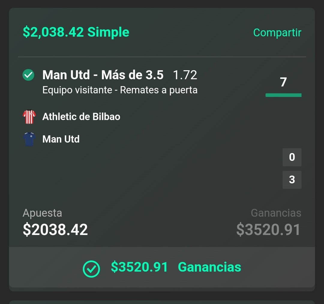 Pick #1: GREEN ✅
La mira estuvo fina y el primer disparo fue certero.

Gracias a las actualizaciones de Bruno Fernandes y Casemiro no se sufrió en cobrar 

¿Te vas a quedar fuera del próximo?
t.me/+QkJ_6FnjTKgzZ…

#FreePick #UEL #Apuestas #Bets