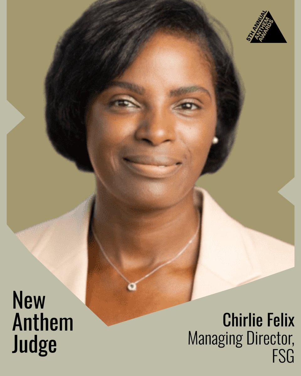 Introducing Anthem Judge, Chirlie Felix, Managing Director of <a href="/FSGtweets/">FSG</a> ✨📣
ㅤ
Chirlie is a seasoned strategist and bridge builder with over 20 years of experience in the social impact space.

👉 Enter the #AnthemAwards by June 6 at wbby.co/44jf4R5

#anthemawards #fsg