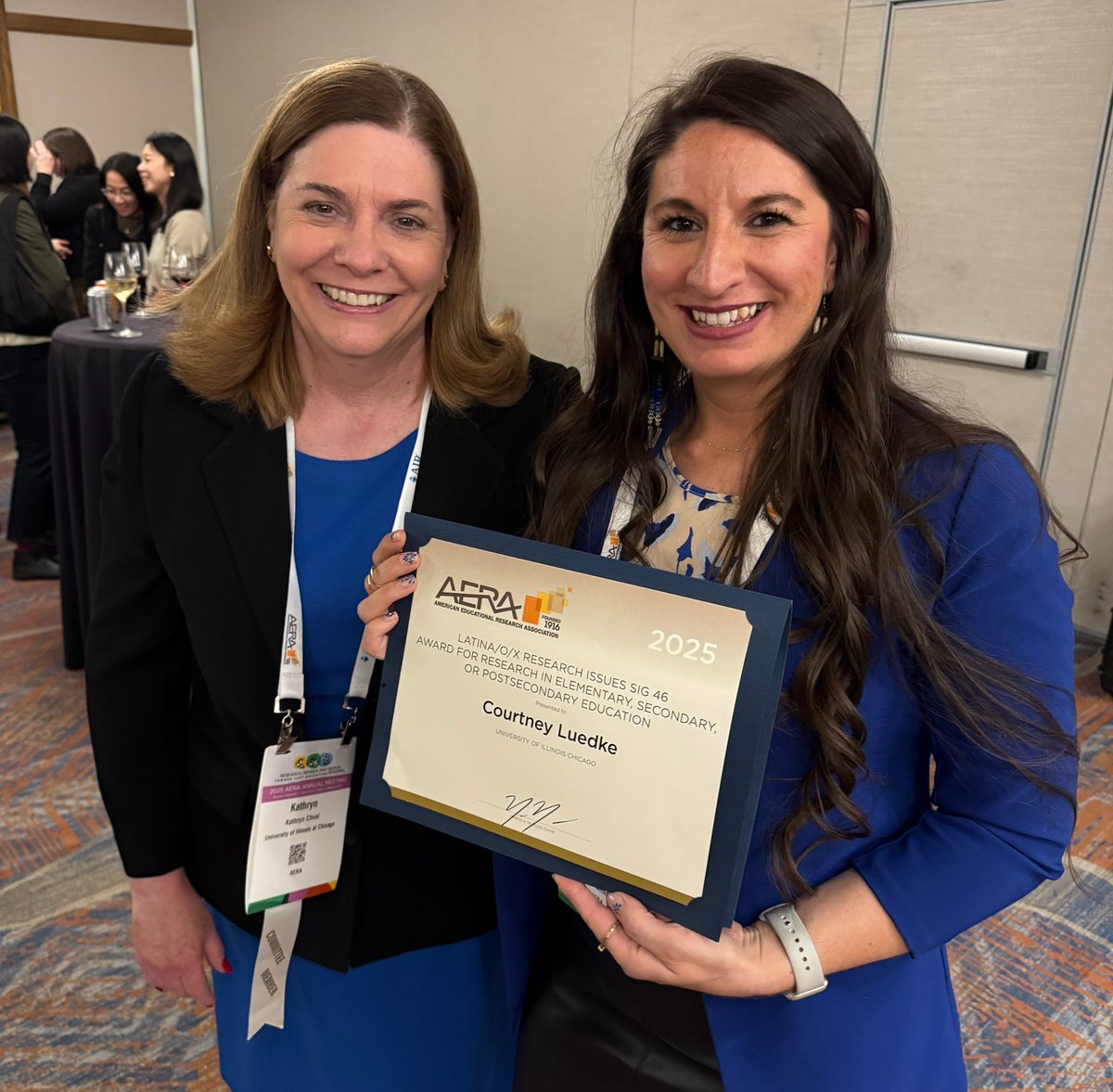 Congratulations to Associate Professor Courtney Luedke, who was honored <a href="/AERA_EdResearch/">AERA</a> Annual Meeting with the Elementary, Secondary, and Postsecondary Award, from the Latina/o/x Research Issues Special Interest Group (SIG). #UICProud