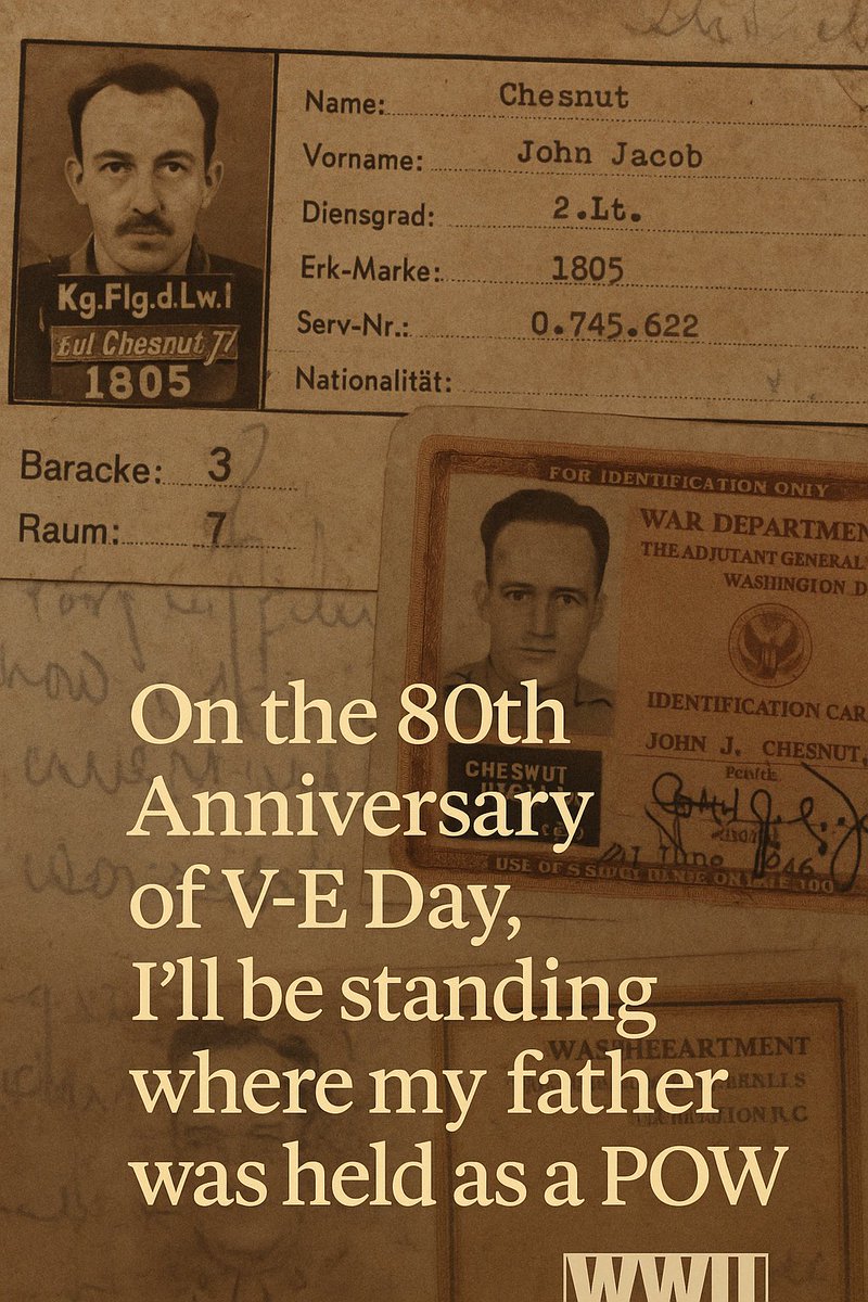 Countdown: 1 week to the 80th anniversary of V-E Day, when World War II ended in Europe. I'll  commemorate the date by visiting the exact site where my father was liberated as a POW  — and writing an essay about it. Follow the journey on Instagram: instagram.com/departure_leve…
