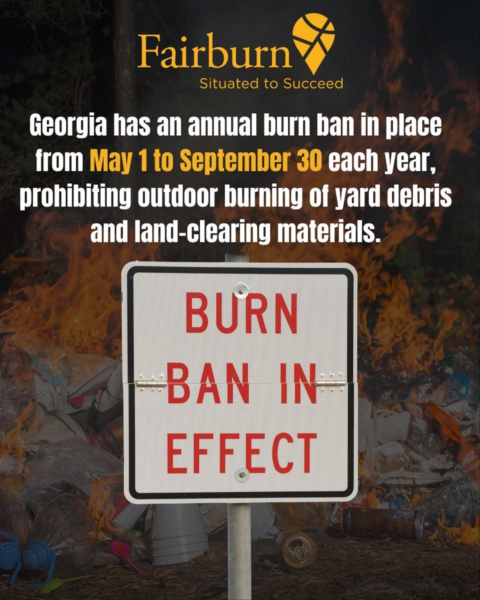 Georgia's Summer Burn Ban Starts Today – May 1! 
From May 1 through September 30, open burning of yard and land-clearing debris is prohibited 
What’s Allowed: Campfires and BBQs
Agricultural and prescribed burns (with proper permits, except in the 19-county metro Atlanta area)