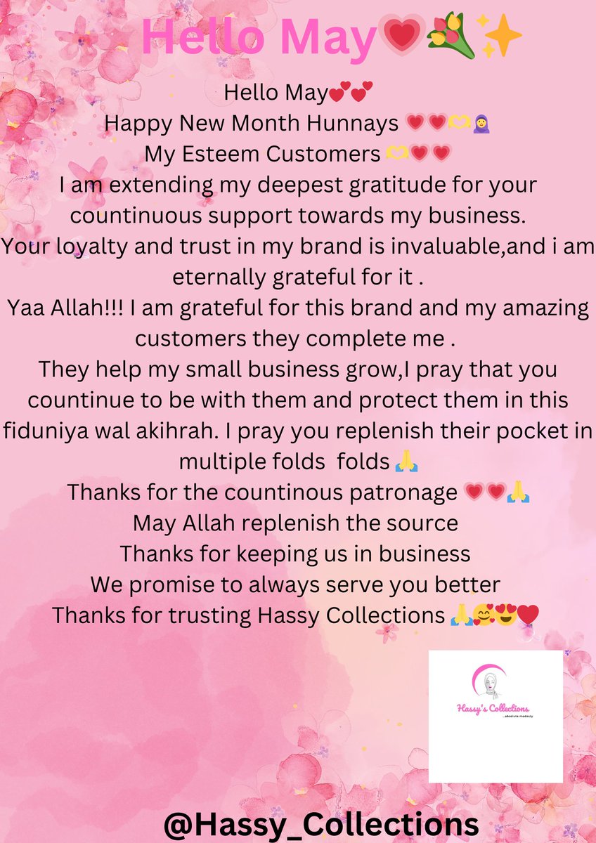HassyCollectns's tweet image. Hello May 馃挄馃挄
Happy New Month Hunnays 馃挆馃挆馃馃
My Esteem Customers 馃馃挆馃挆
I am extending my deepest gratitude for your countinuous support towards my business.
Your loyalty and trust in my brand is invaluable,and i am eternally grateful for it .
