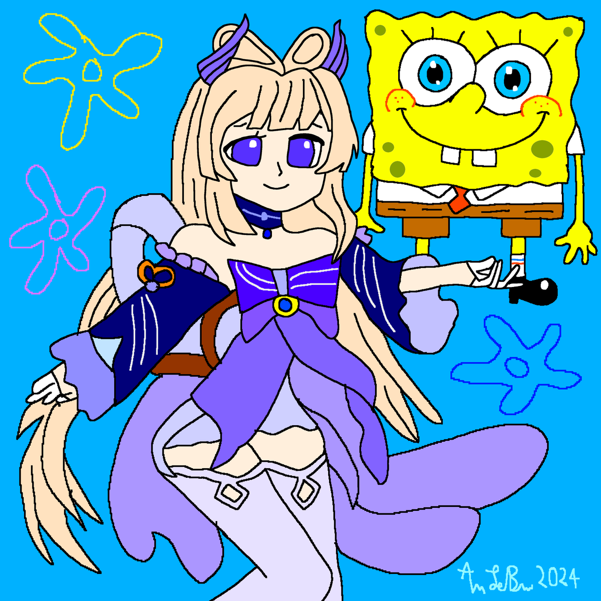 Anthony23649565's tweet photo. Since today is been 26 years since SpongeBob made it's debut, I decided to post up my art I made from last year. Kokomi from Genshin Impact with SpongeBob.

#GenshinImpact #Hoyoverse #SpongeBobSquarepants #spongebob26 #Nickelodeon #myart #crossover https://t.co/tXttFlqBFz