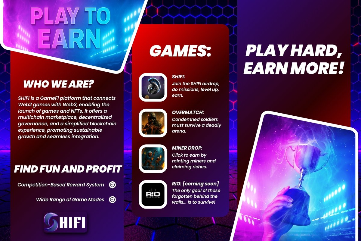 🎮 Ready to level up your gaming experience?

SHIFI is bridging the gap between Web2 and Web3 with a GameFi platform built for both fun and profit. Explore action-packed titles like OverMatch, earn rewards in Miner Drop, and prepare for new releases like RIO.

With a multichain
