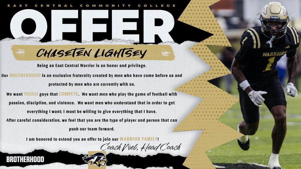 ChaseLightsey's tweet image. #AGTG After a great conversation with @turnerrotenberr I am blessed to receive an offer from East Central Community College!
