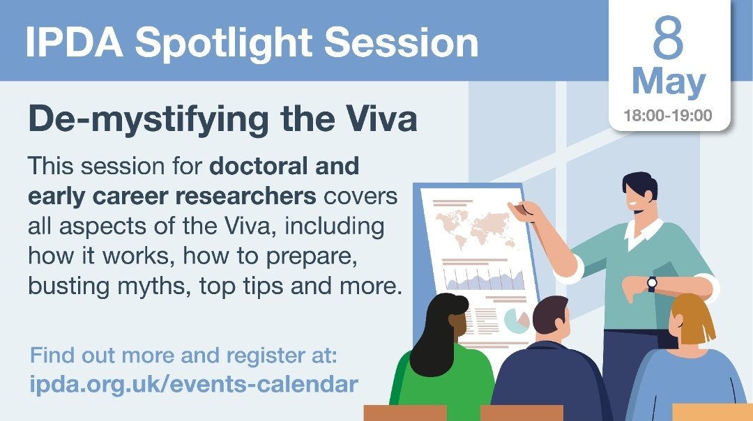One week today! Our free CPD session all about the Viva! Book your space here.
#100DaysOfEdD #EdD #100DaysOfPhD #phd #PhDposition
#phdproject #phdlife #phdchat #phdvoice #AcademicTwitter
#AcademicChatter #AcademicX 
ipda.org.uk/8-may-2025-ecr…