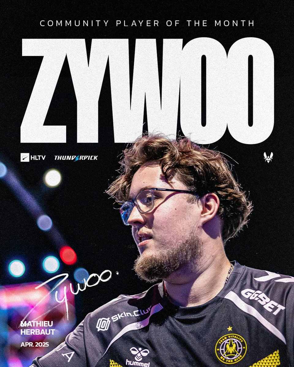 The Chosen One wins it again 🇫🇷👑 

<a href="/zywoo/">ZywOo</a> was voted HLTV and <a href="/thunderpickco/">Thunderpick</a> Community Player of the Month for April 2025