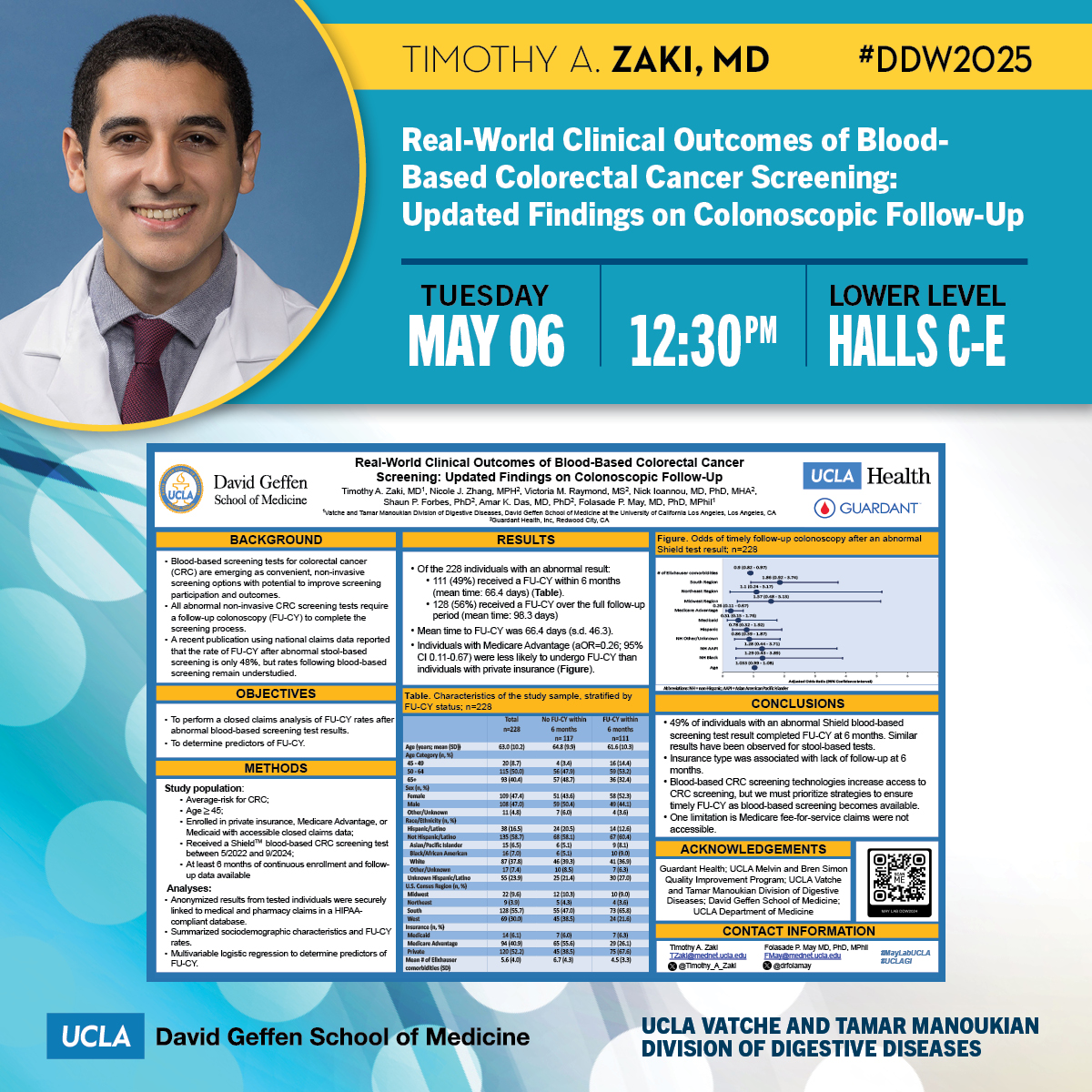 UCLA Gastroenterology and Hepatology (@uclagihep) on Twitter photo #DDW2025 Poster Session, Tuesday, May 6, 12:30pm
Real-World Clinical Outcomes of Blood-Based #CRC Screening: Updated Findings on Colonoscopic Follow-Up
🌠<a href="/Timothy_A_Zaki/">Timothy Zaki, MD</a>
👤Senior: <a href="/drfolamay/">Fola May, MD PhD</a>
👥Nicole Zhang <a href="/vmraymond/">Victoria Raymond</a> Nick Ioannou Shaun Forbes Amar Das #DDW2025 Poster Session, Tuesday, May 6, 12:30pm
Real-World Clinical Outcomes of Blood-Based #CRC Screening: Updated Findings on Colonoscopic Follow-Up
🌠<a href="/Timothy_A_Zaki/">Timothy Zaki, MD</a>
👤Senior: <a href="/drfolamay/">Fola May, MD PhD</a>
👥Nicole Zhang <a href="/vmraymond/">Victoria Raymond</a> Nick Ioannou Shaun Forbes Amar Das