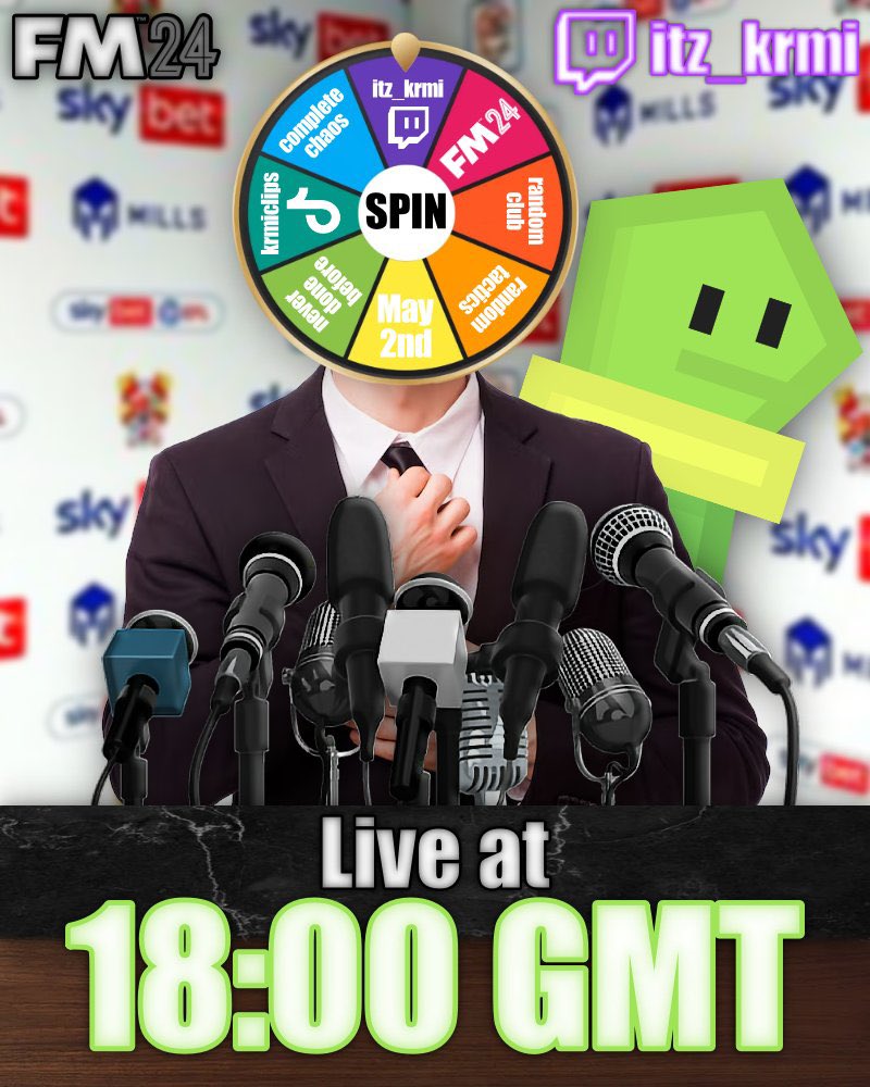 KermiOnTWT's tweet image. I will be LIVE Tomorrow at 6pm GMT playing FM24, but…
EVERYTHING I do is controlled by a Random Wheel.
Make sure you check it out at twitch.tv/itz_krmi 🫵