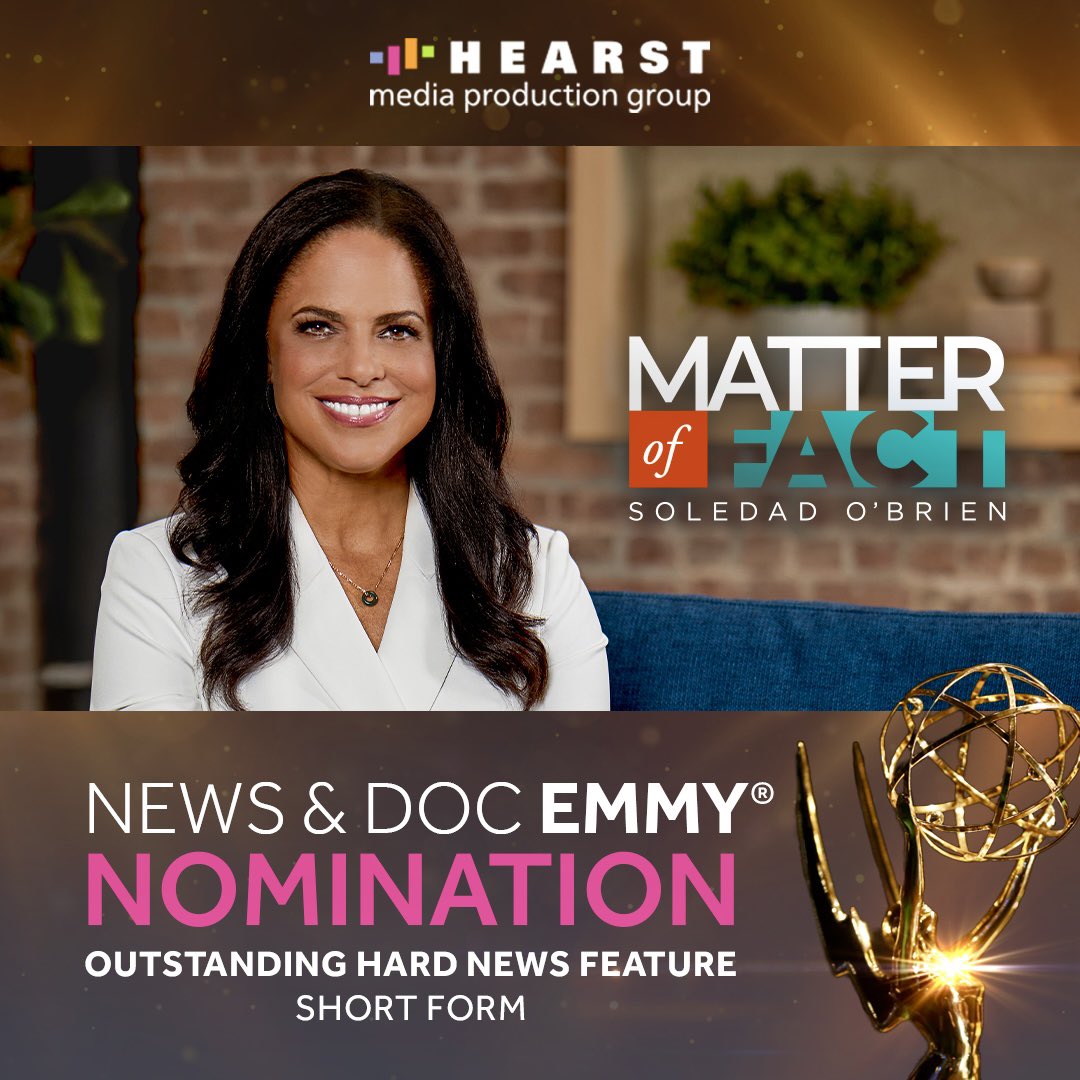 Congratulations to <a href="/HearstMPG/">Hearst Media Production Group</a>’s incredible team at “Matter of Fact with <a href="/soledadobrien/">Soledad O'Brien</a>,” with a national Emmy nomination (Outstanding Hard News Feature) for the 46th annual News and Documentary Emmy Awards.
