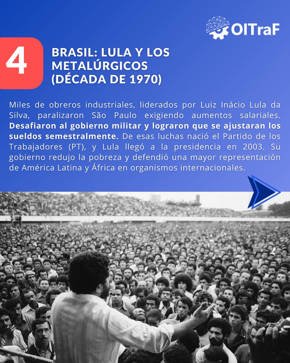 OITraF1's tweet photo. 👉 Dia Internacional del Trabajador y la Trabajadora

💪 4 huelgas que transformaron el mundo del trabajo

1️⃣ 🇺🇸 La revuelta de Haymarket
2️⃣ 🇷🇺 La semilla de la revolución
3️⃣ 🇦🇷 El 17 de octubre de 1945
4️⃣ 🇧🇷 Lula y los metalúrgicos

#1DeMayo #DiaDelTrabajador #DiaDelTrabajo https://t.co/9paGtHwths